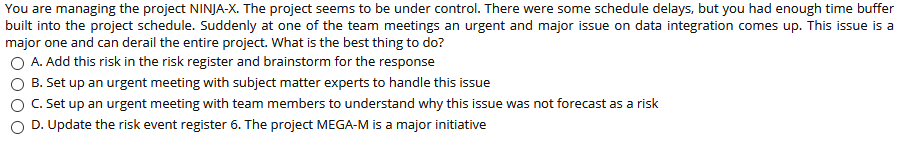 You are managing the project NINJA-X. The project