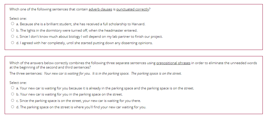 Which one of the following sentences that contain