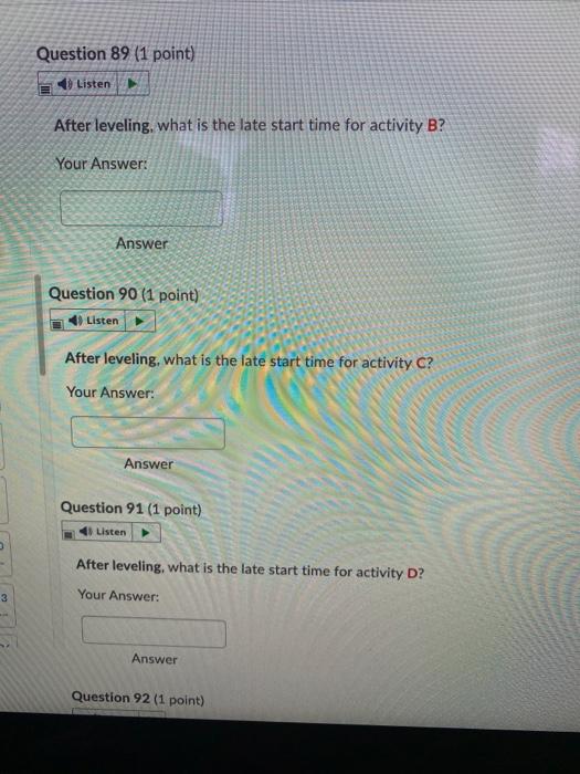 Use the network plan that follows to answer the