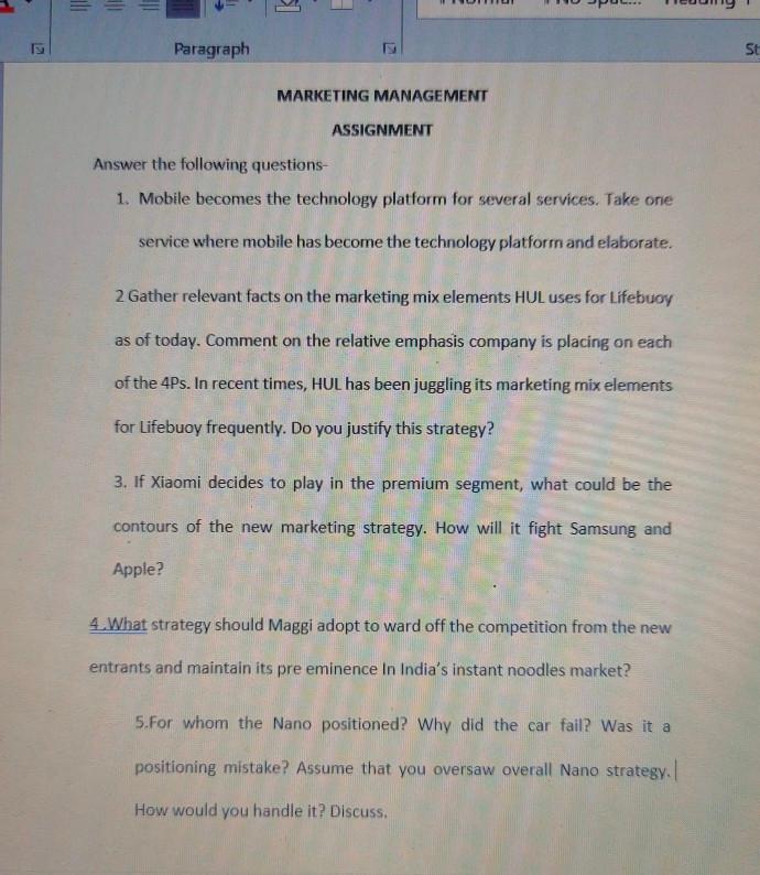 = 5 Paragraph St MARKETING MANAGEMENT ASSIGNMENT