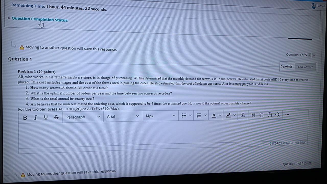 Remaining Time: 1 hour, 44 minutes, 22 seconds.