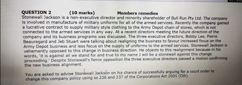 QUESTION 2 (10 marks) Members remedies Stonewall