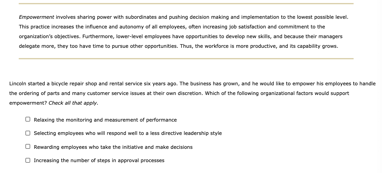 Empowerment involves sharing power with