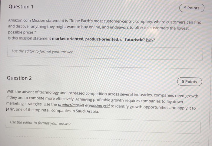 Question 1 5 Points Amazon.com Mission statement