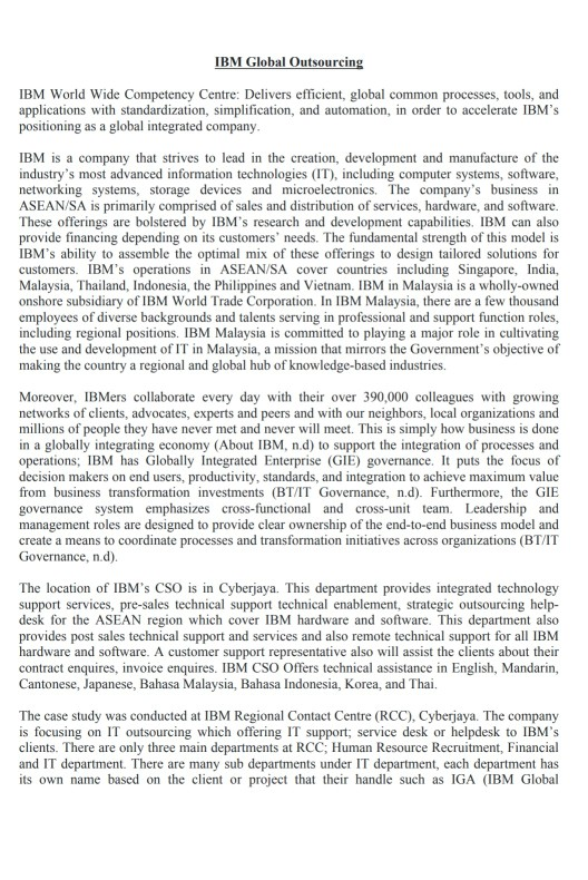 IBM Global Outsourcing IBM World Wide Competency