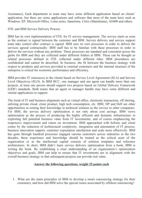 IBM Global Outsourcing IBM World Wide Competency