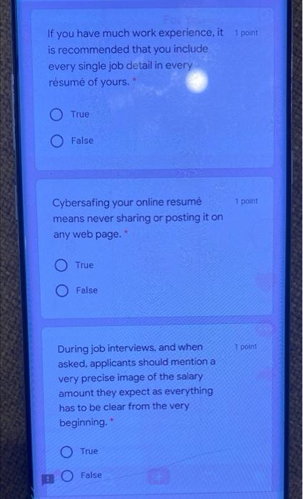 If you have much work experience, it 1 point is