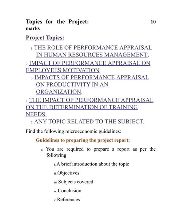 Topics for the Project: 10 marks Project Topics: