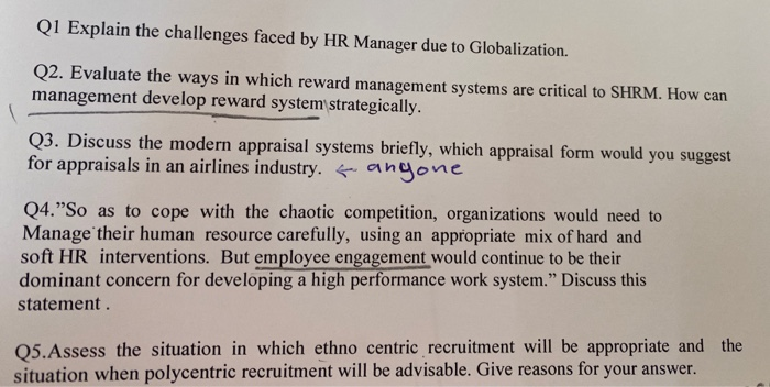 Q1 Explain the challenges faced by HR Manager due