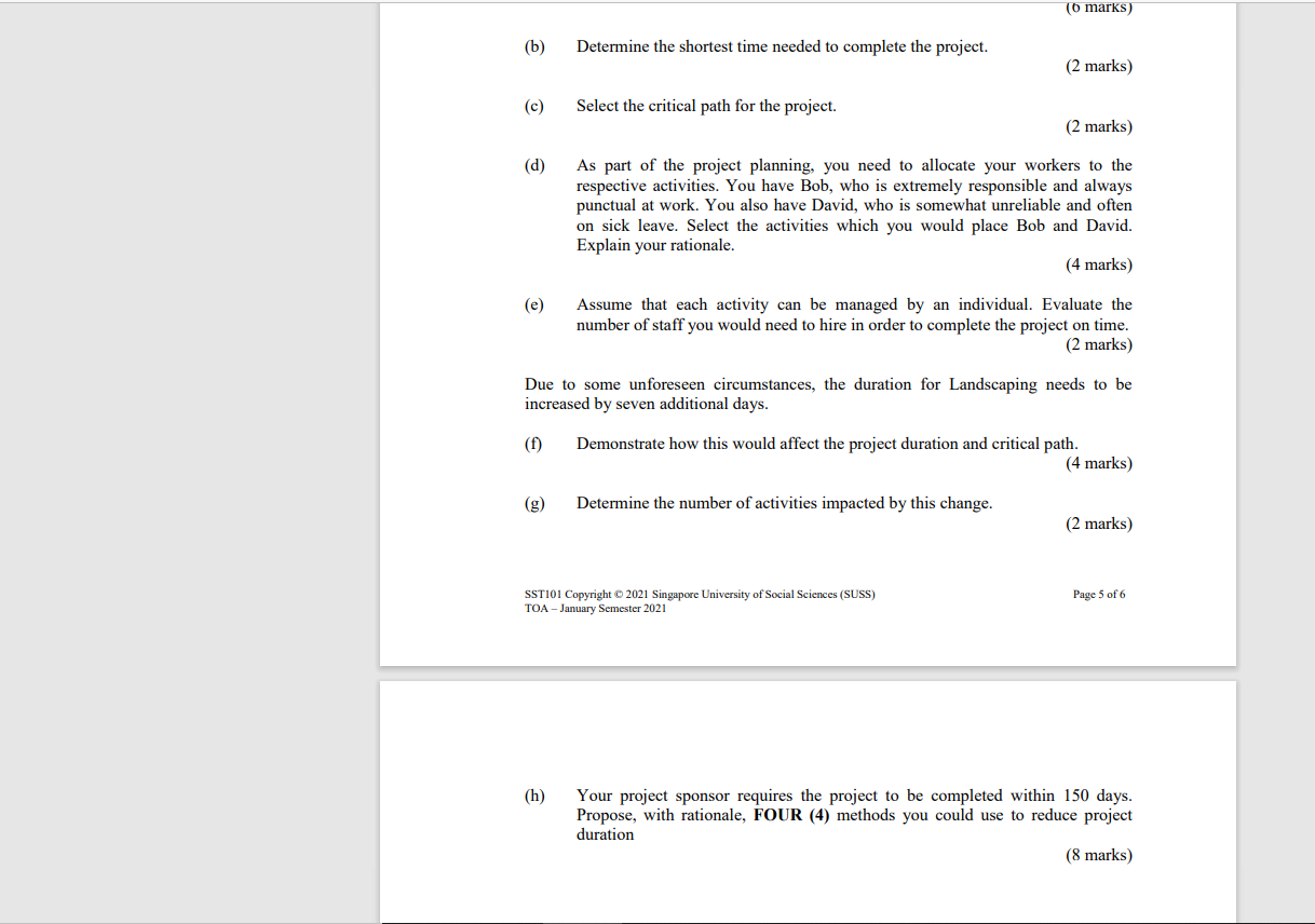 (6 marks) (b) Determine the shortest time needed