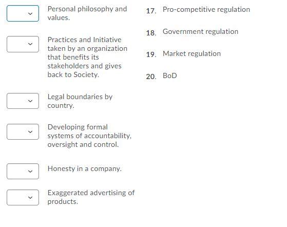 Question 11 (20 points) Match the correct terms