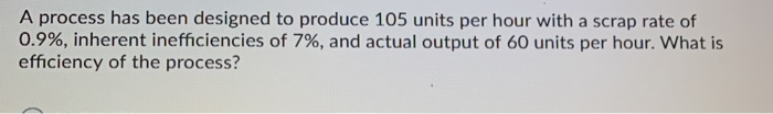 A process has been designed to produce 105 units