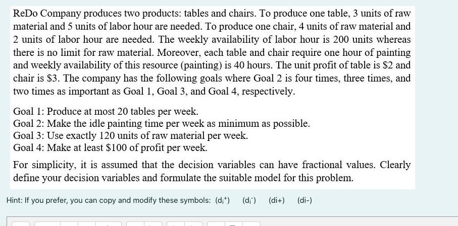 ReDo Company produces two products: tables and