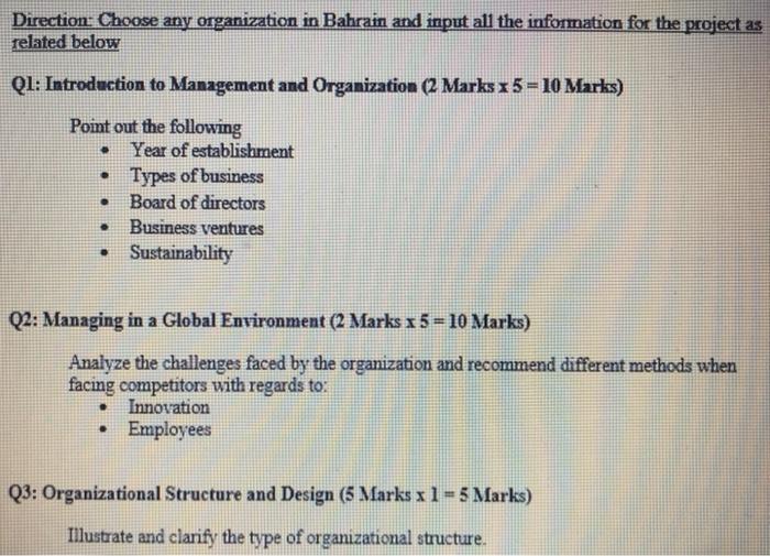Direction: Choose any organization in Bahrain and