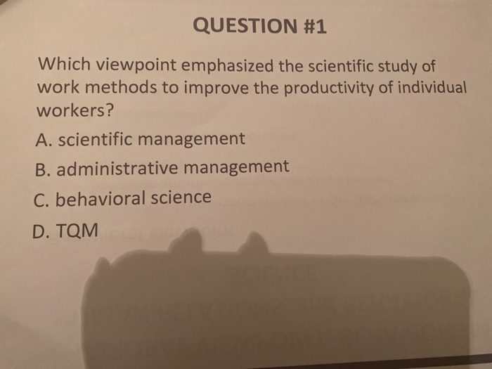 QUESTION #1 Which viewpoint emphasized the