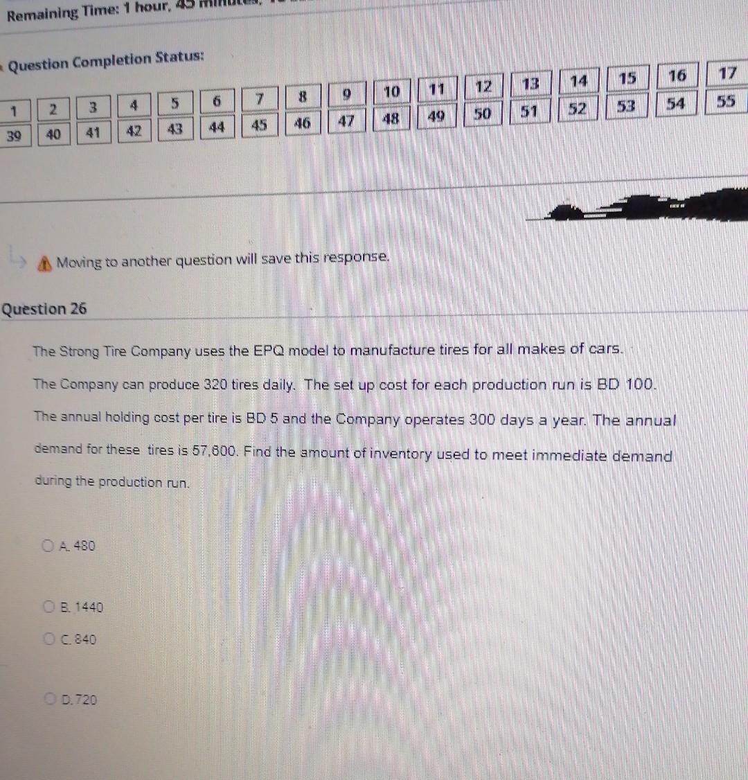 Remaining Time: 1 hour, wb Question Completion