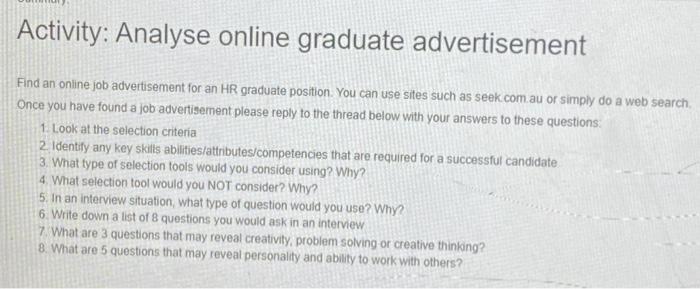 Activity: Analyse online graduate advertisement