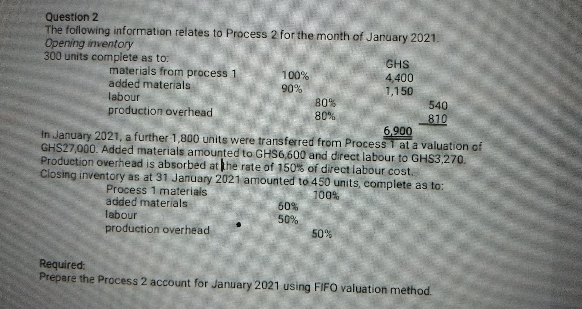 Question 2 The following information relates to