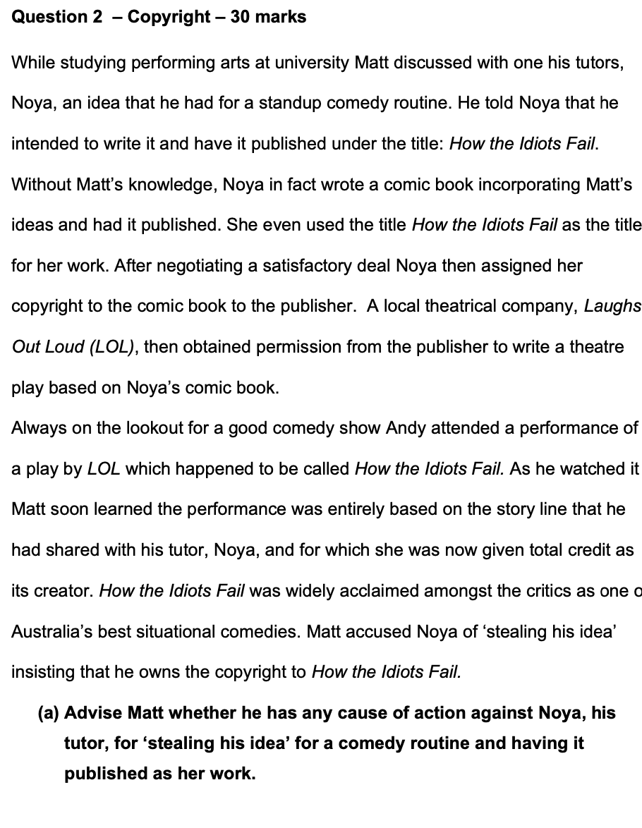 Question 2 - Copyright 30 marks While studying