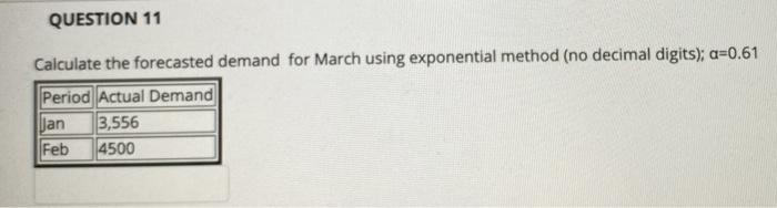 QUESTION 11 Calculate the forecasted demand for