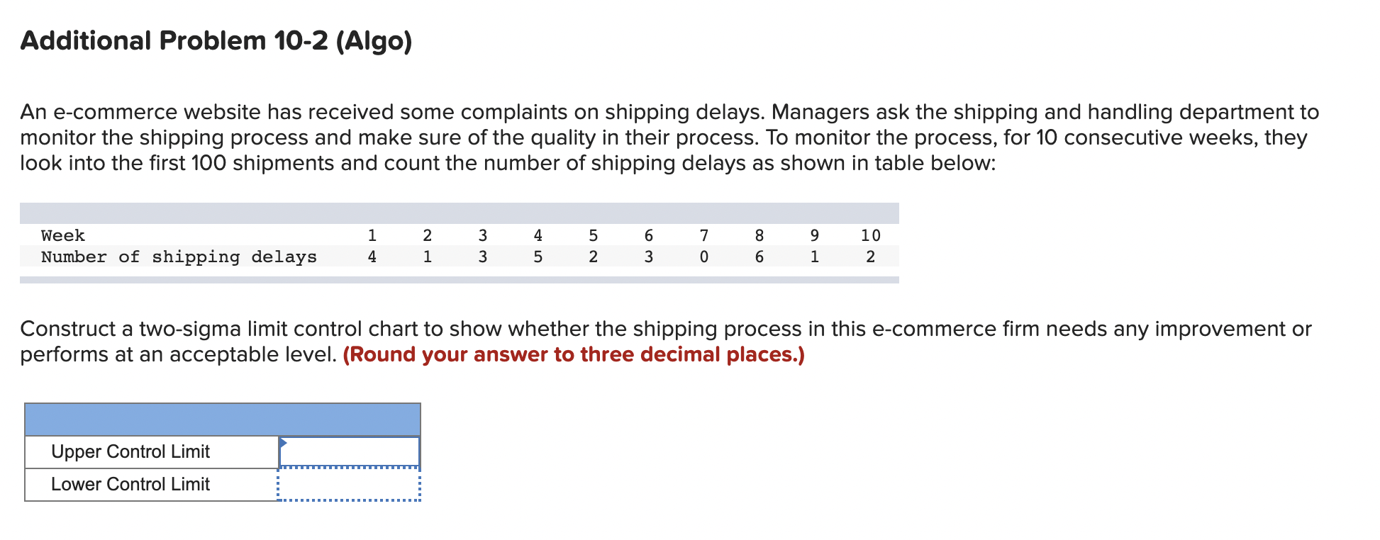 Additional Problem 10-2 (Algo) An e-commerce