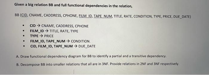 Given a big relation BB and full functional