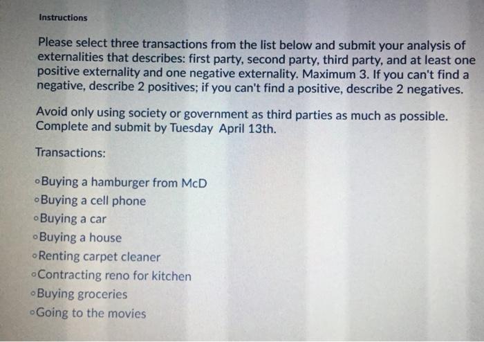 Instructions Please select three transactions