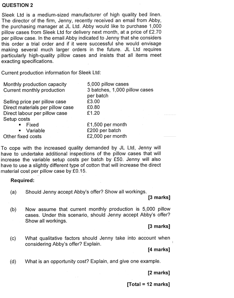 QUESTION 2 Sleek Ltd is a medium-sized