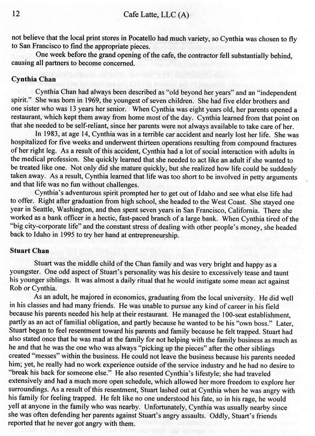 Cafe Latte, LLC (A) by Kim Hui Cynthia Chan,