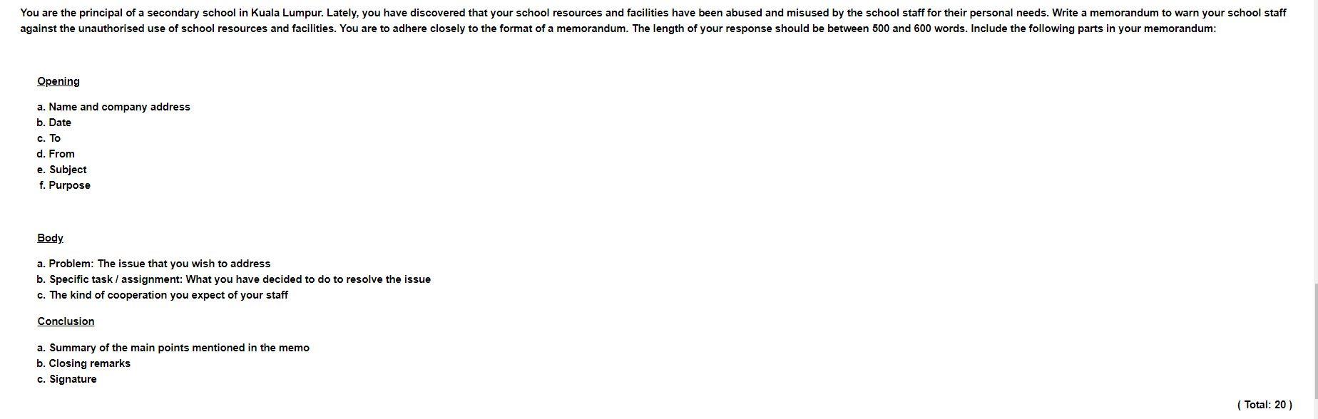 Opening a. Name and company address b. Date c. To