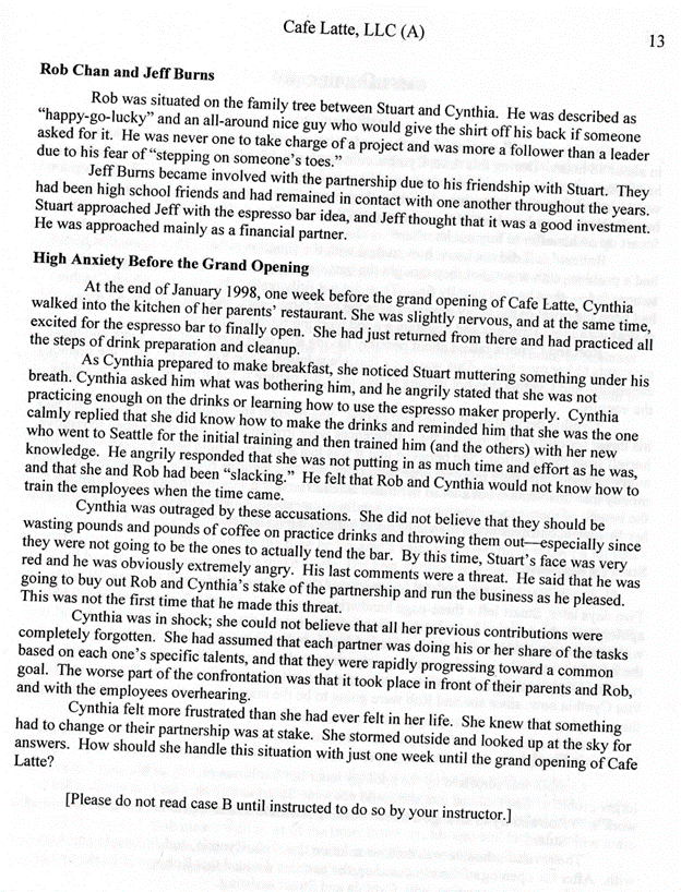 Cafe Latte, LLC (A) by Kim Hui Cynthia Chan,