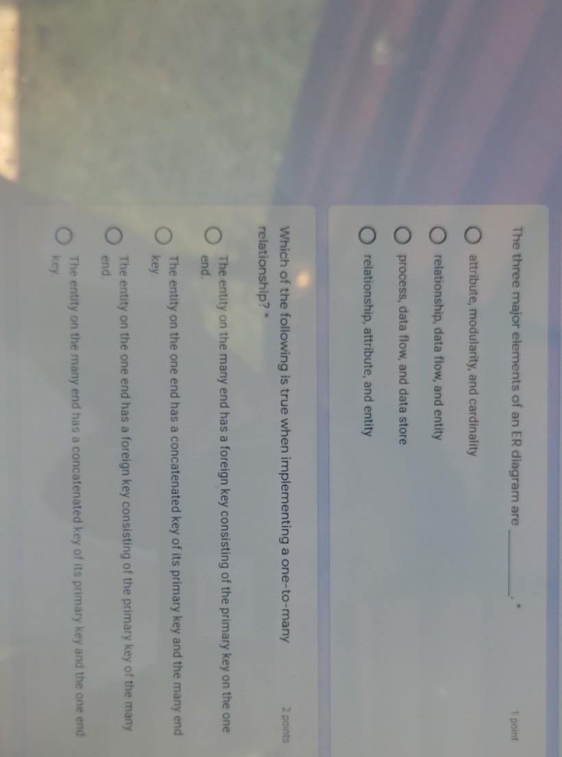 The three major elements of an ER diagram are