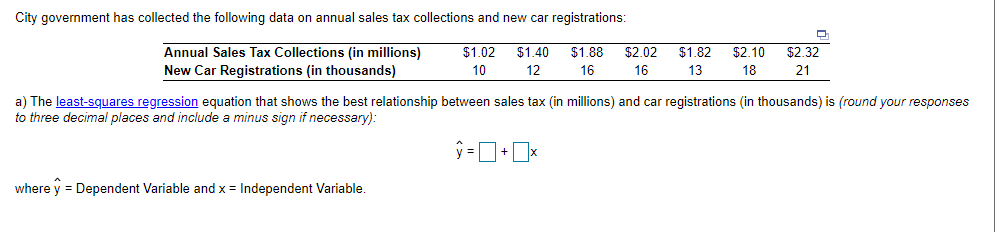 b) Using the least-squares regression equation,