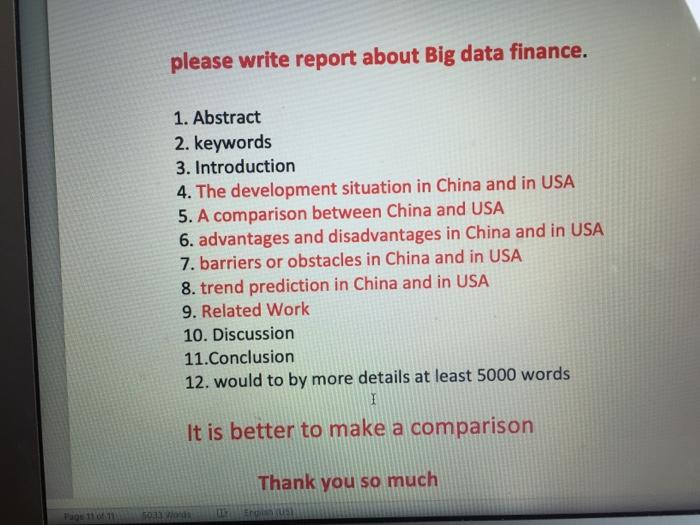 please write report about Big data finance. The