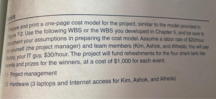 sks Prepare and print a one-page cost model for