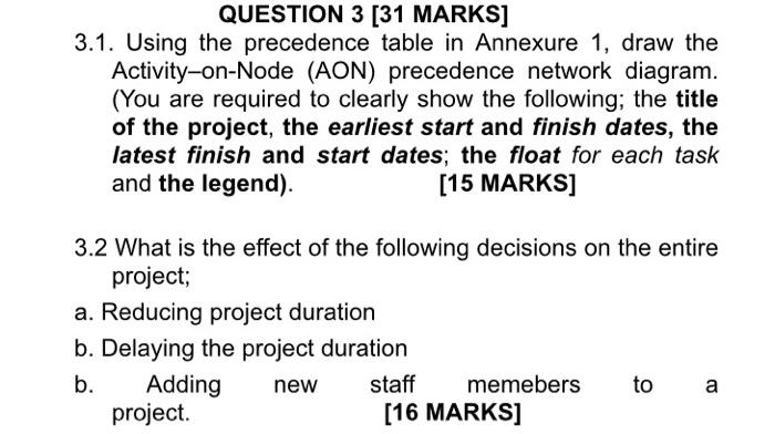 q3 process QUESTION 3 [31 MARKS] 3.1. Using the