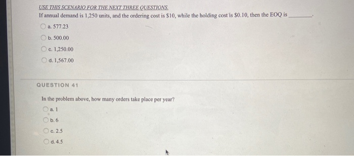 USE THIS SCENARIO FOR THE NEXT THREE QUESTIONS If