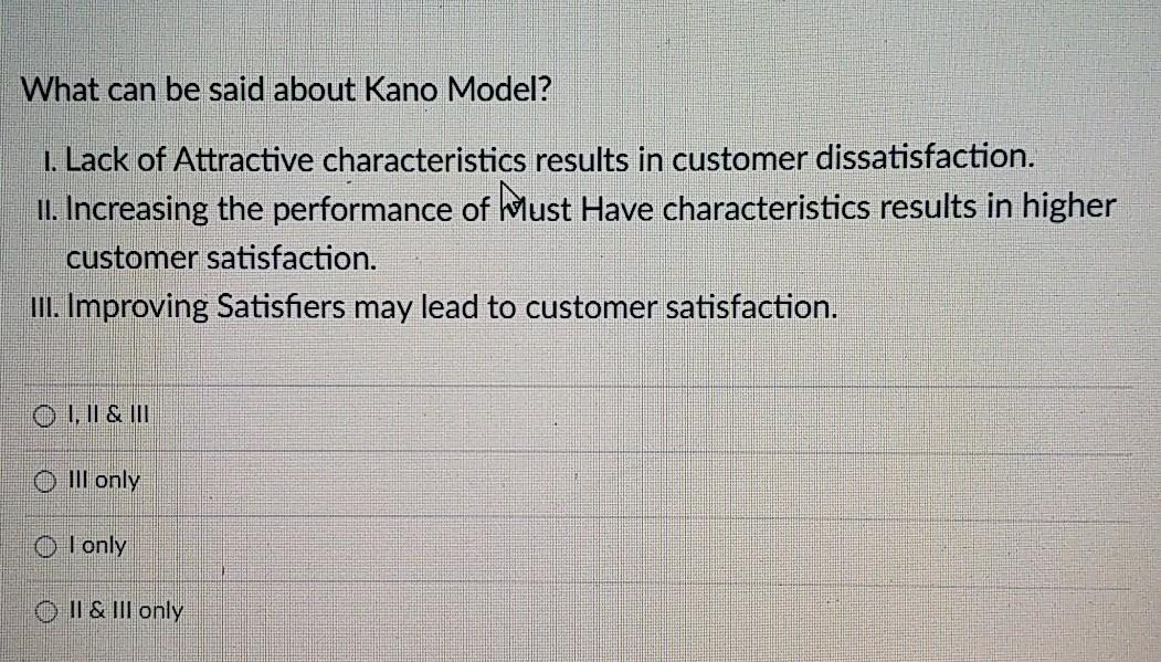 What can be said about Kano Model? 1. Lack of