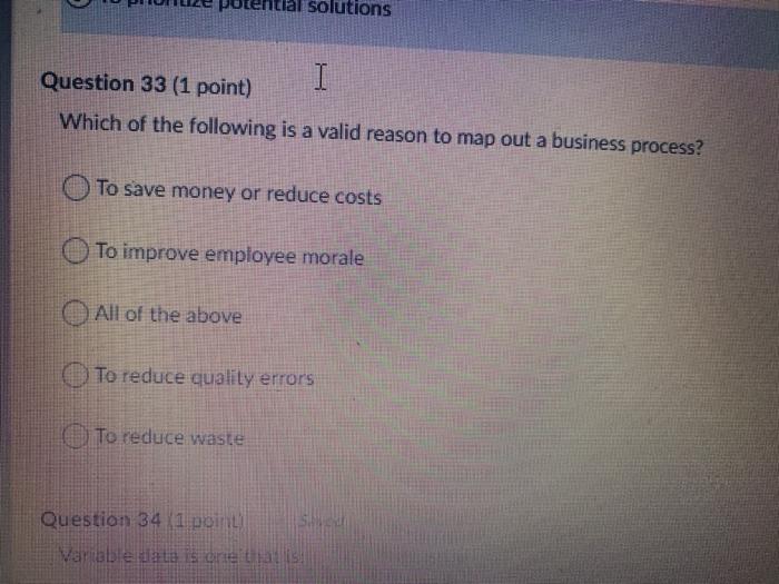 Question 34 (1 point) Variable data is one that