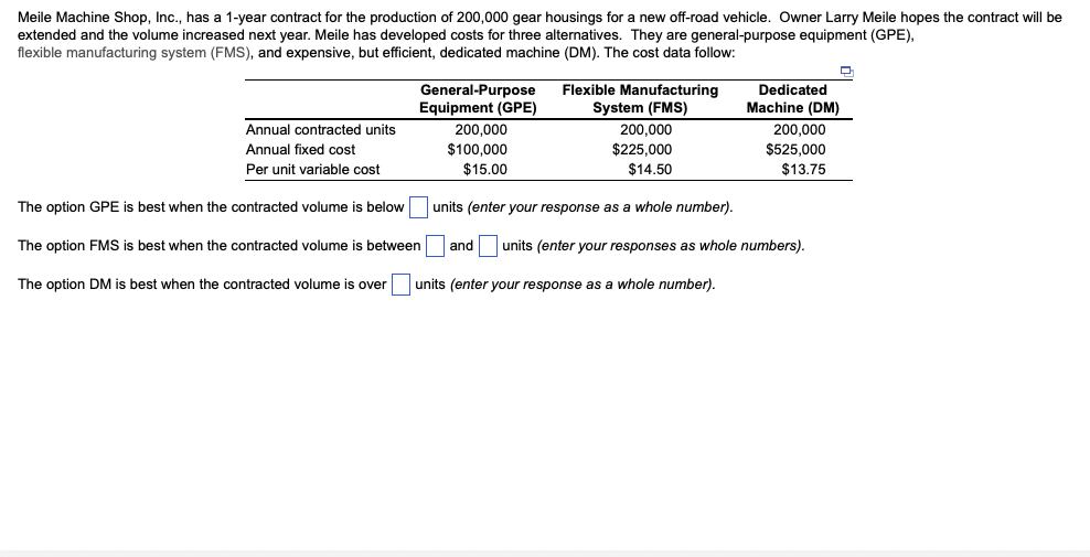Meile Machine Shop, Inc., has a 1-year contract