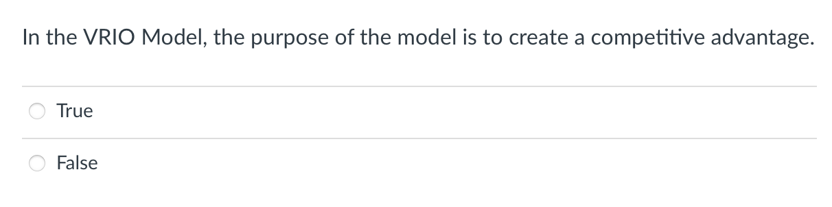 In the VRIO Model, the purpose of the model is to