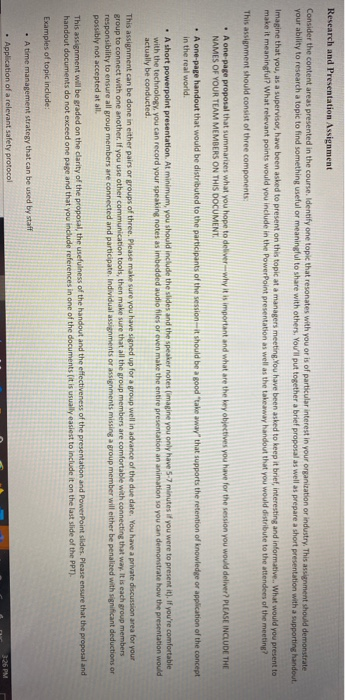 Research and Presentation Assignment Consider the