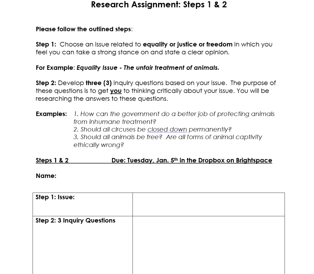 Research Assignment: Steps 1 & 2 Please follow