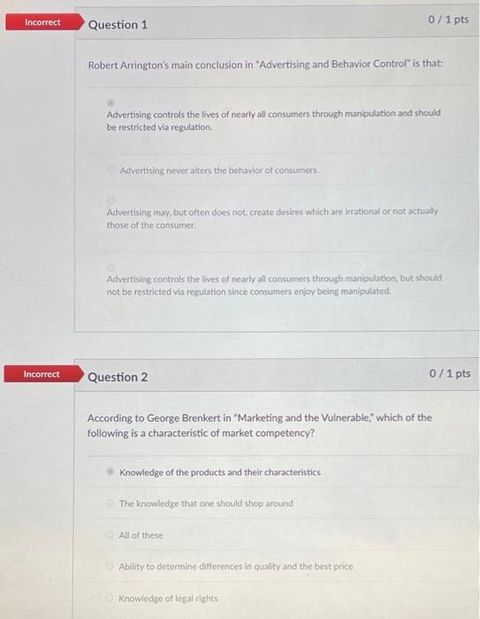 Incorrect Incorrect Question 1 Robert Arrington's