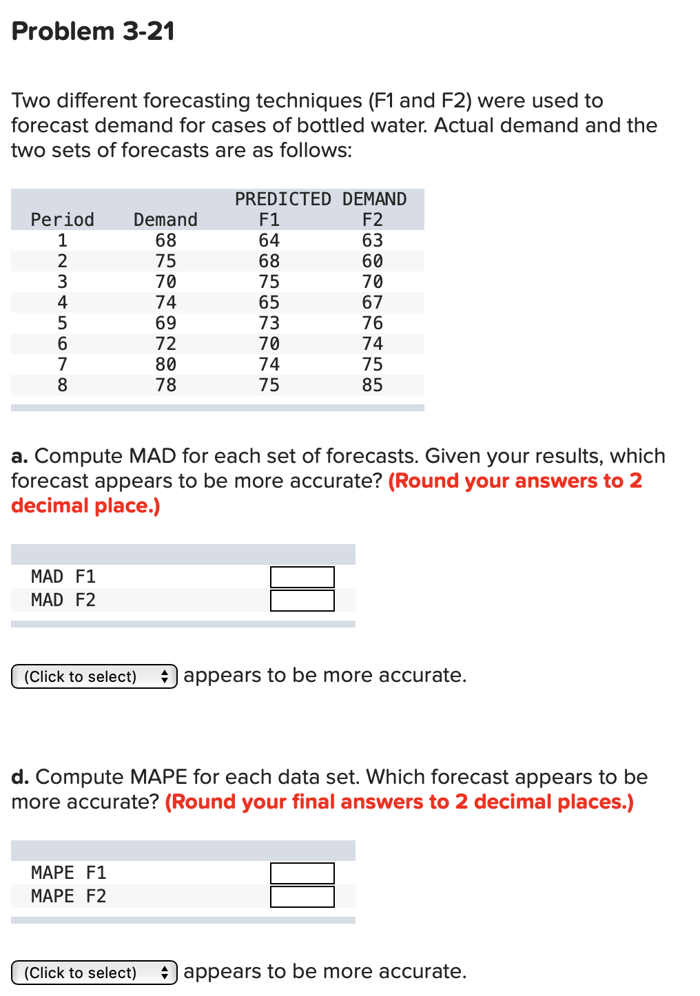 Problem 3-21 Two different forecasting techniques