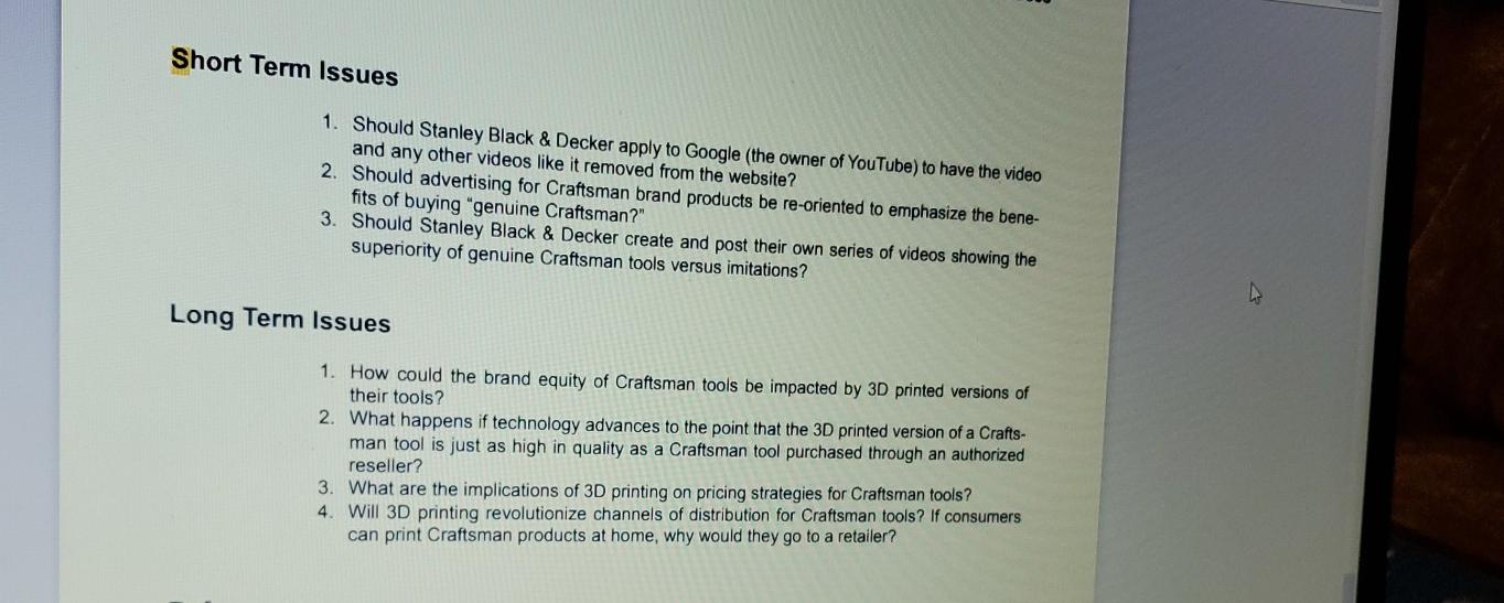 Short Term Issues 1. Should Stanley Black &