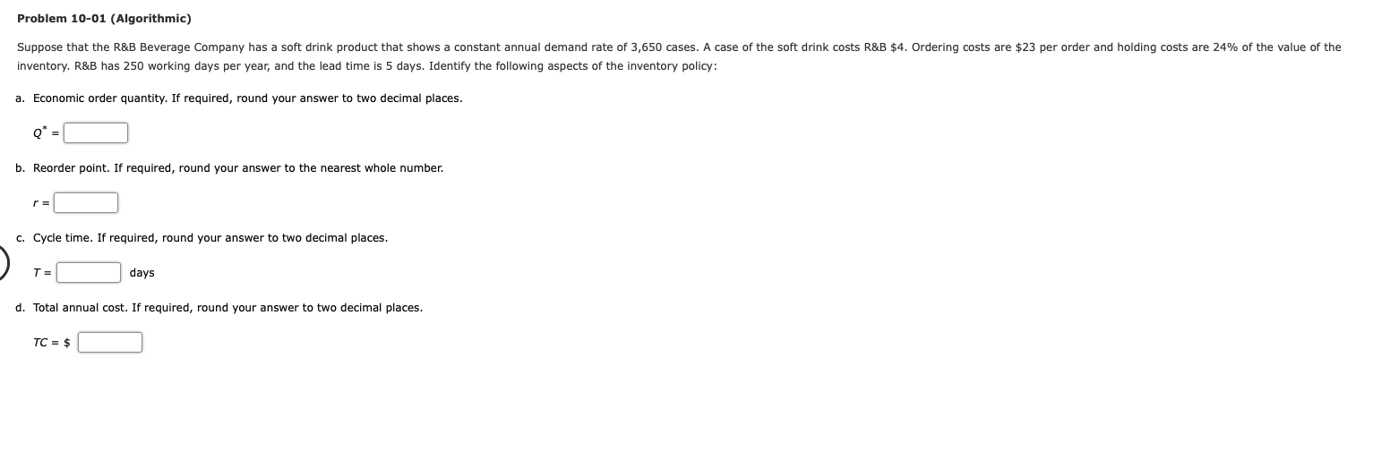 Problem 10-01 (Algorithmic) Suppose that the R&B