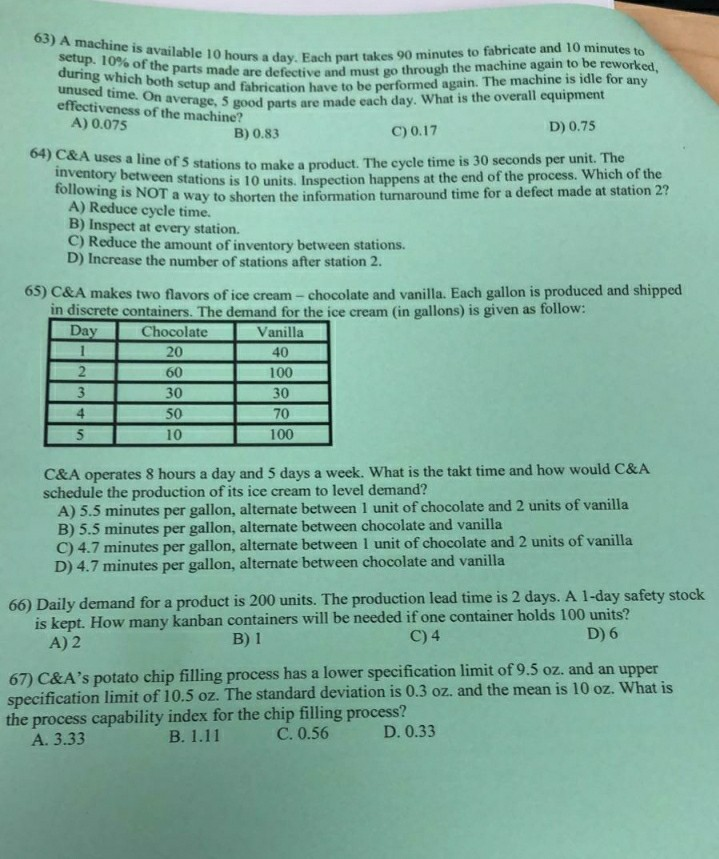 63) A machine is available 10 hours a day setup.