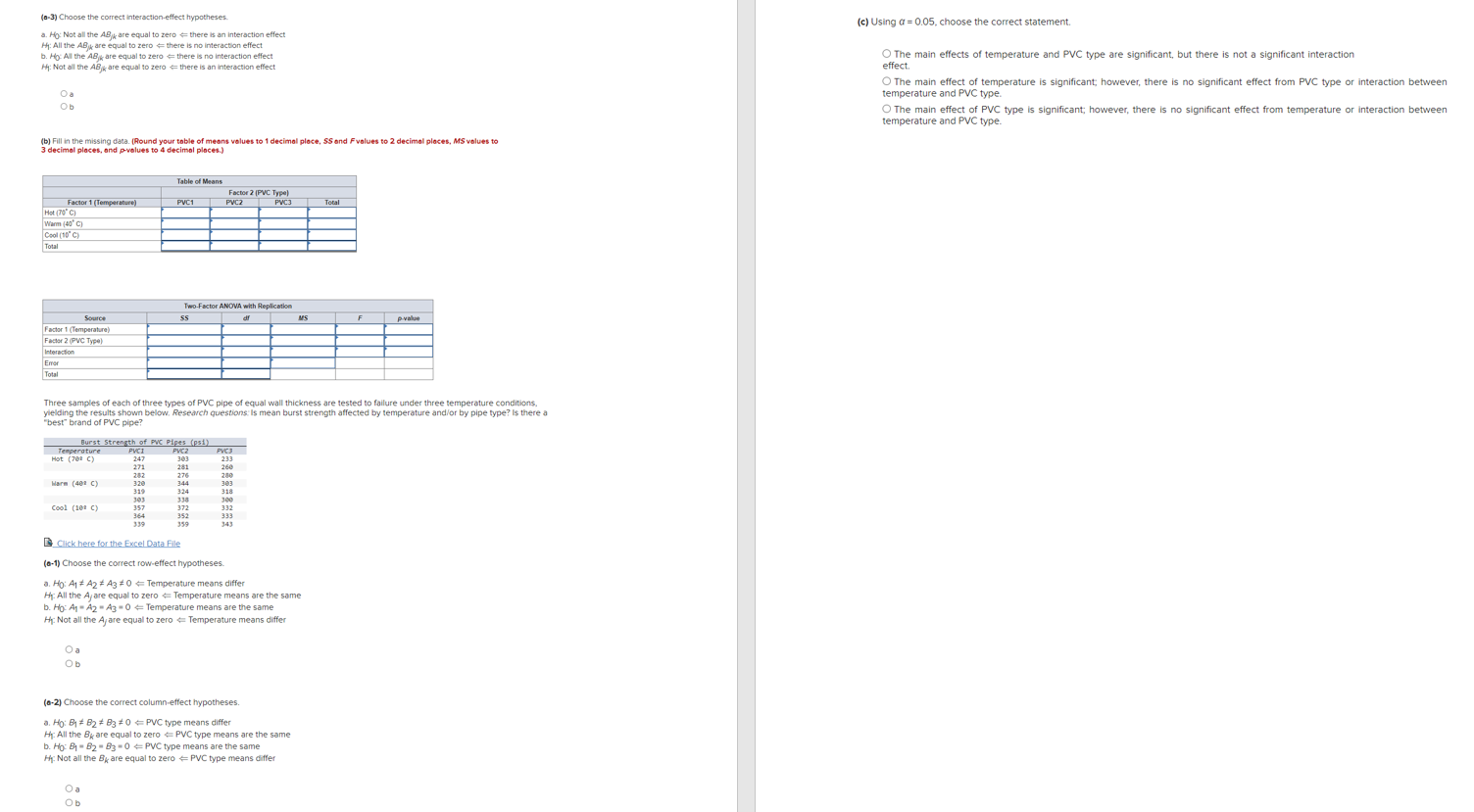 (c) Using a = 0.05, choose the correct statement