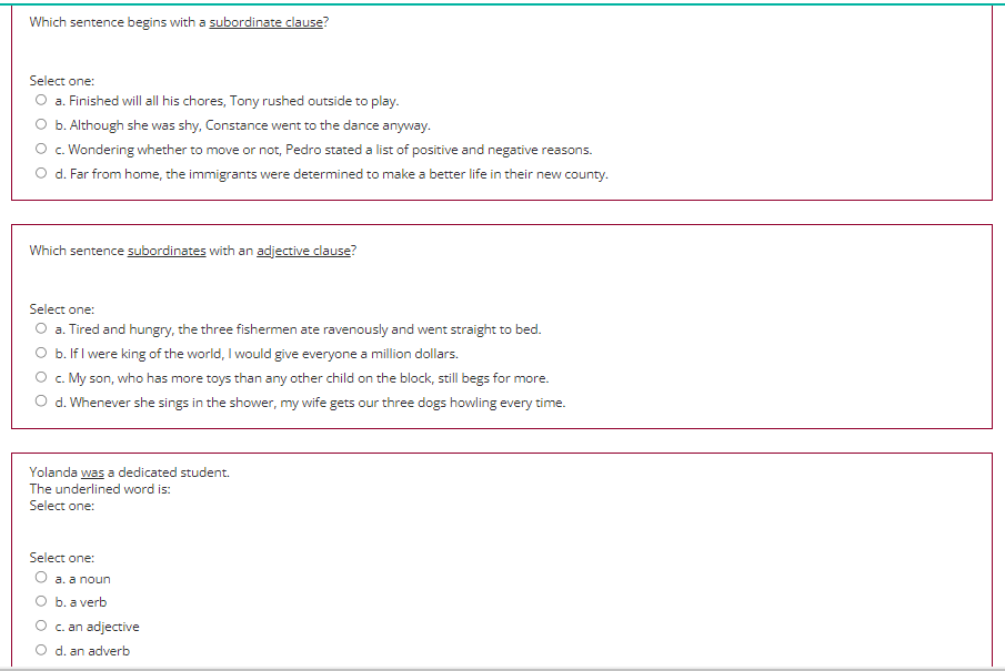 Which sentence begins with a subordinate clause?